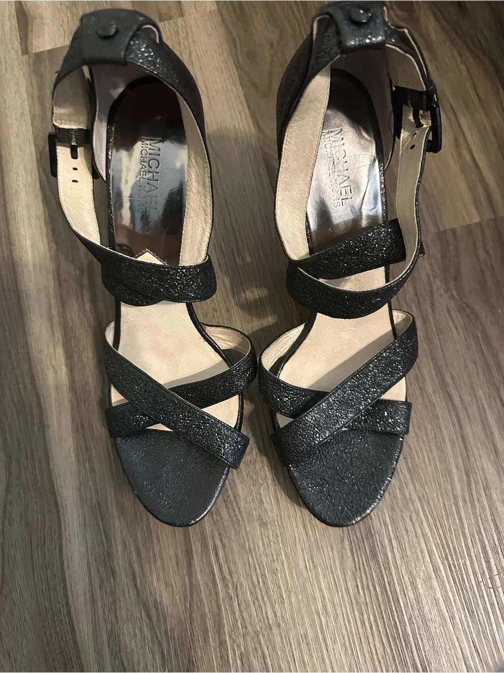 Michael Kors Black Glitter Crisscross Strap Heels